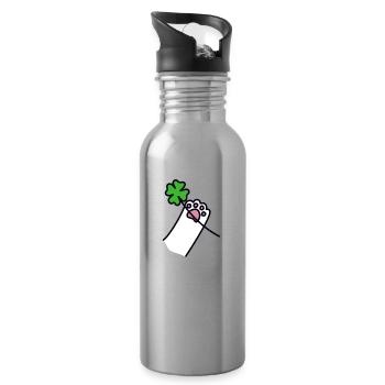 cadeau de pattes de chat à pétales de trèfle à quatre feuilles - Gourde avec paille intégrée - argent clair - Droite
