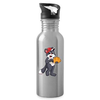 Katze Baseball Baseballhandschuh - Trinkflasche mit integriertem Trinkhalm - Lightsilver - Rechts