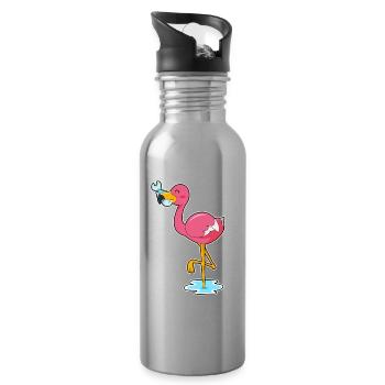 Poisson flamant rose - Gourde avec paille intégrée - argent clair - Droite