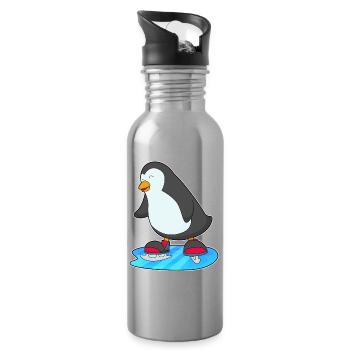 Pinguin Eislaufen Schlittschuhe - Trinkflasche mit integriertem Trinkhalm - Lightsilver - Rechts