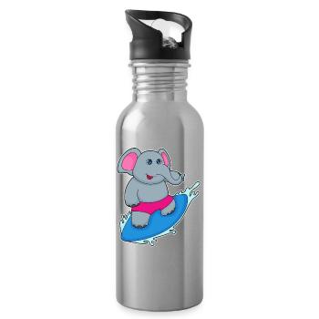 Elephant Surfing Surfboard Summer - Water bottle with straw - silver - Right