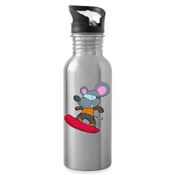 Maus Snowboarder Snowboard - Trinkflasche mit integriertem Trinkhalm - Lightsilver - Rechts