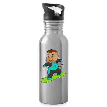 Pferd Snowboarder Snowboard - Trinkflasche mit integriertem Trinkhalm - Lightsilver - Rechts