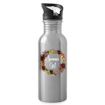 Summer Girl Gladious Flower Leo Zodiac Born In Aug - Water bottle with straw - silver - Right