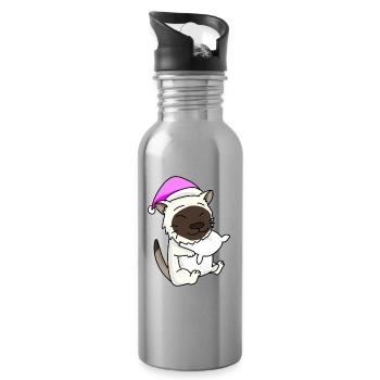Katze Katzenrasse Birma - Trinkflasche mit integriertem Trinkhalm - Lightsilver - Rechts