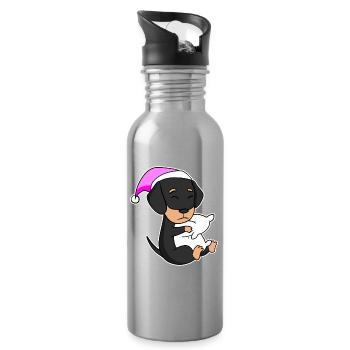 Hund Hunderasse Dackel - Trinkflasche mit integriertem Trinkhalm - Lightsilver - Rechts