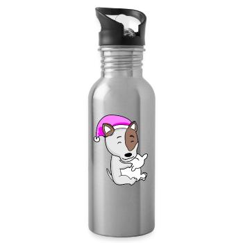 Hund Hunderasse Bullterrier - Trinkflasche mit integriertem Trinkhalm - Lightsilver - Rechts