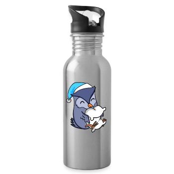 Owl with pillow and sleeping cap - Water bottle with straw - silver - Right