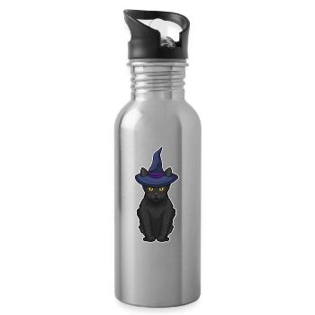 Chat Sorcière d’Halloween - Gourde avec paille intégrée - argent clair - Droite