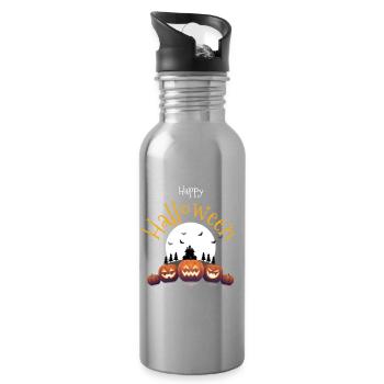 Halloween-Kürbisse & Schloss - Trinkflasche mit integriertem Trinkhalm - Lightsilver - Rechts