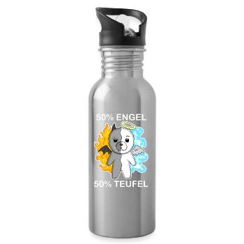 Hund Bichon Frise - Engel und Teufel - Trinkflasche mit integriertem Trinkhalm - Lightsilver - Rechts