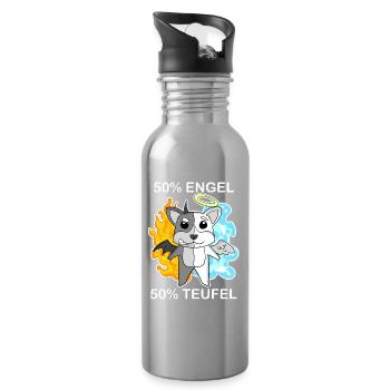 Hund Welsh Corgi Pembroke - Engel und Teufel - Trinkflasche mit integriertem Trinkhalm - Lightsilver - Rechts