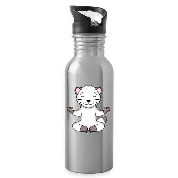 Yoga Cat Cat Owner Japanese Bobtail - Water bottle with straw - silver - Right