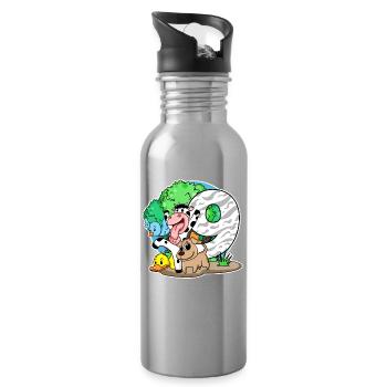 9. Geburtstag Niedliche Tiere 9 Jahre alt - Trinkflasche mit integriertem Trinkhalm - Lightsilver - Rechts