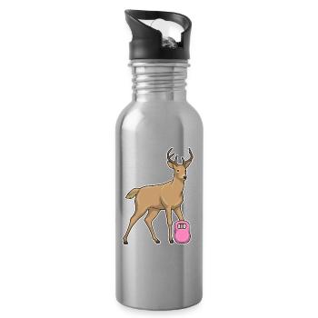 Deer Bodybuilder Dumbbell Bodybuilding - Water bottle with straw - silver - Right