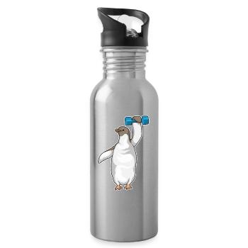 Pinguin Bodybuilder Hantel Bodybuilding - Trinkflasche mit integriertem Trinkhalm - Lightsilver - Rechts