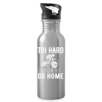 Tri Hard Or Go Home Triathlon - Water bottle with straw - silver - Right