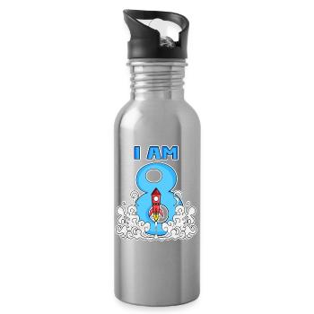 Garçon de 8 ans - cadeau de 8ème anniversaire - Gourde avec paille intégrée - argent clair - Droite