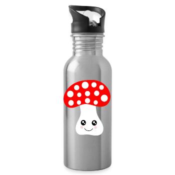 Kawaii, mushroom, toadstool - Water bottle with straw - silver - Right