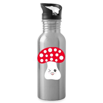 Toadstool, mushroom in the woods gift - Water bottle with straw - silver - Right
