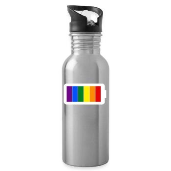 Regenbogenfarben Batterie Loading - Gay Pride - Trinkflasche mit integriertem Trinkhalm - Lightsilver - Rechts