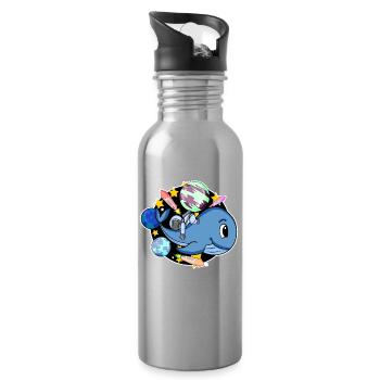 Astronaut in space with a whale - Water bottle with straw - silver - Right