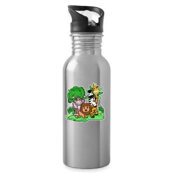 Niedliche Tiere Affe Löwe Zebra Giraffe - Trinkflasche mit integriertem Trinkhalm - Lightsilver - Rechts