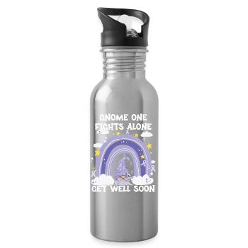 Gnome One Fights Alone Stomach Cancer - Water bottle with straw - silver - Right