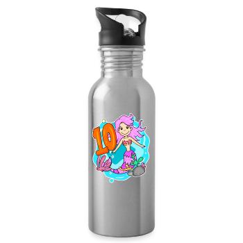 Mädchen 10 Jahre alt 10. Geburtstag Meerjungfrau - Trinkflasche mit integriertem Trinkhalm - Lightsilver - Rechts