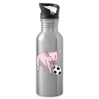 Pig Football Player Football - Water bottle with straw - silver - Right