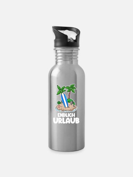 Urlaub - Trinkflasche mit integriertem Trinkhalm - Lightsilver