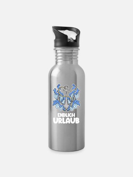 Urlaub - Trinkflasche mit integriertem Trinkhalm - Lightsilver