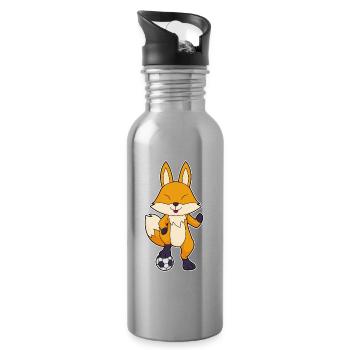 Fuchs Fußballspieler Fußball - Trinkflasche mit integriertem Trinkhalm - Lightsilver - Rechts