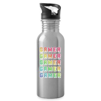 Gamer Rainbow Mehrfachdruck - Trinkflasche mit integriertem Trinkhalm - Lightsilver - Rechts