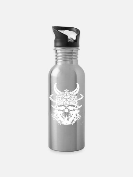 Wikinger Schädel - Trinkflasche mit integriertem Trinkhalm - Lightsilver