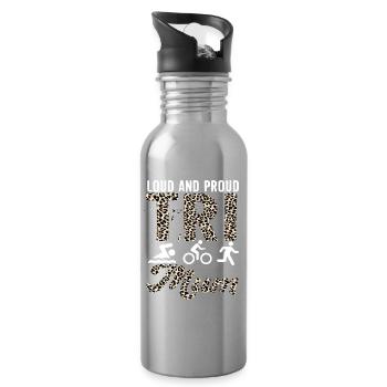 Loud and proud Tri Mum triathlete - Water bottle with straw - silver - Right