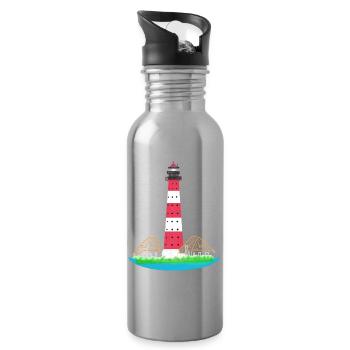 Leuchtturm Westerheversand, ohne Text, Nordsee - Trinkflasche mit integriertem Trinkhalm - Lightsilver - Rechts
