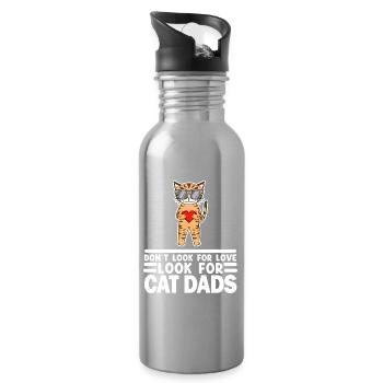 Cat Papa Father Cats Pet Owner Gift - Water bottle with straw - silver - Right