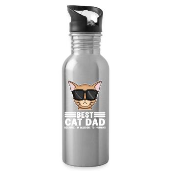 Cat Papa Father Cats Pet Owner Gift - Water bottle with straw - silver - Right
