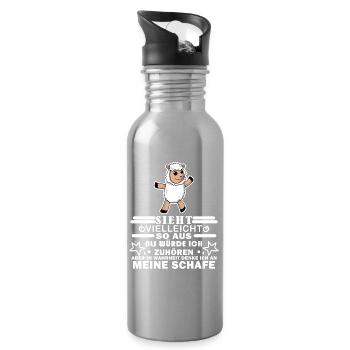 Schafe Schaf Schafzüchter Geschenk - Trinkflasche mit integriertem Trinkhalm - Lightsilver - Rechts