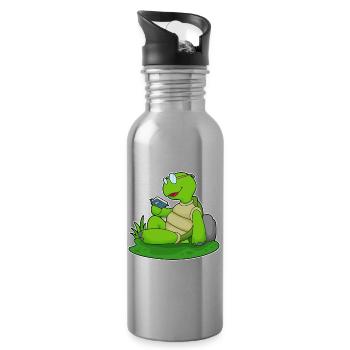 Turtle Nerd Book Glasses - Water bottle with straw - silver - Right