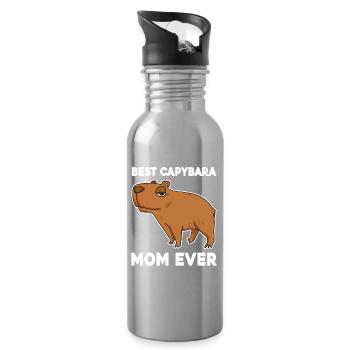 Capybara Mama Wasserschwein - Trinkflasche mit integriertem Trinkhalm - Lightsilver - Rechts