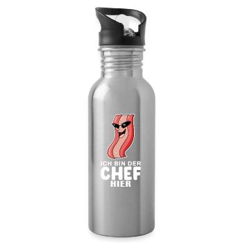 Baby Junge Lustiger Spruch Chef - Trinkflasche mit integriertem Trinkhalm - Lightsilver - Rechts
