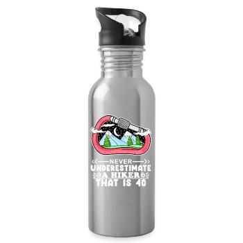 Hiking 40th birthday hiker mountain mountains - Water bottle with straw - silver - Right