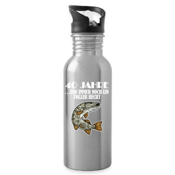40. Geburtstag Angler Lustiger Spruch - 40 Jahre - Trinkflasche mit integriertem Trinkhalm - Lightsilver - Rechts