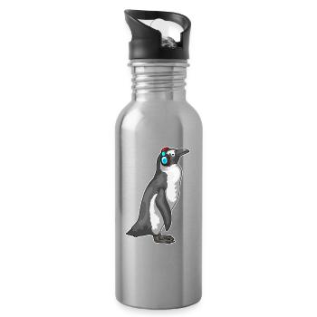 Musique casque Penguin - Gourde avec paille intégrée - argent clair - Droite