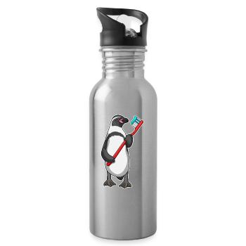 Penguin Toothbrush - Water bottle with straw - silver - Right