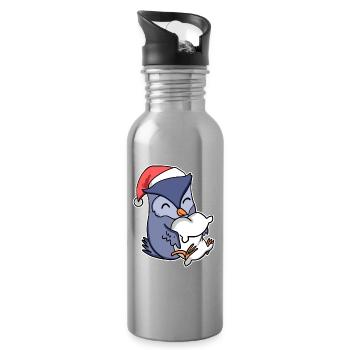 Owl Christmas Sleep Sleep Sleep - Water bottle with straw - silver - Right