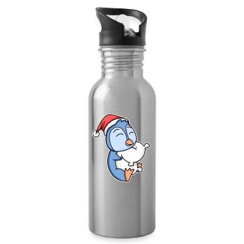 Pinguin Weihnachten Schlafen Schlaf Ausschlafen - Trinkflasche mit integriertem Trinkhalm - Lightsilver - Rechts