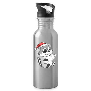 Raccoon Christmas Sleep Sleep Sleep - Water bottle with straw - silver - Right